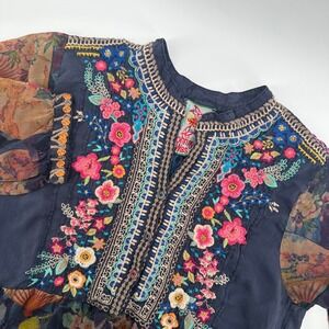 Johnny Was Tunic Top Floral Embroidered Rayon 3/4 Sleeve‎ Bohemian Womens XS